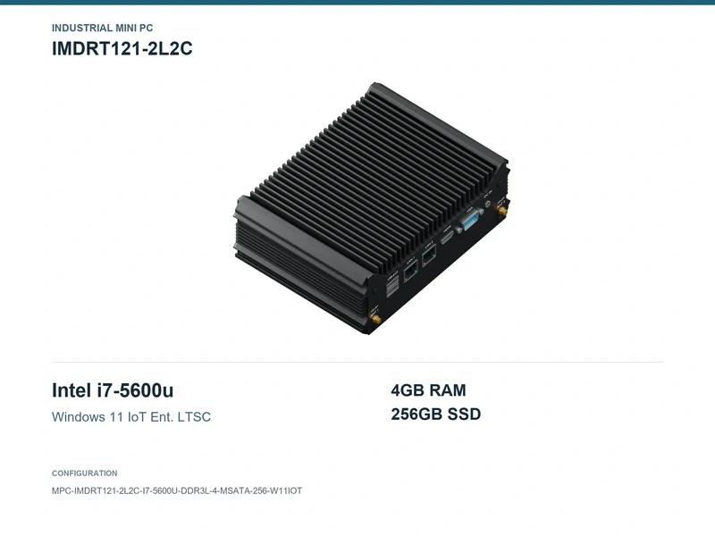 IMDRT121-2L2C Fanless Mini PC - Core i7-5600U, 4GB, 256GB mSATA, Windows 11 IoT LTSC
