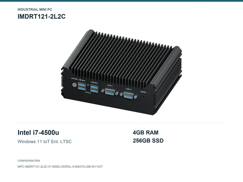 IMDRT121-2L2C Fanless Mini PC - Core i7-4500U, 4GB, 256GB mSATA, Windows 11 IoT LTSC