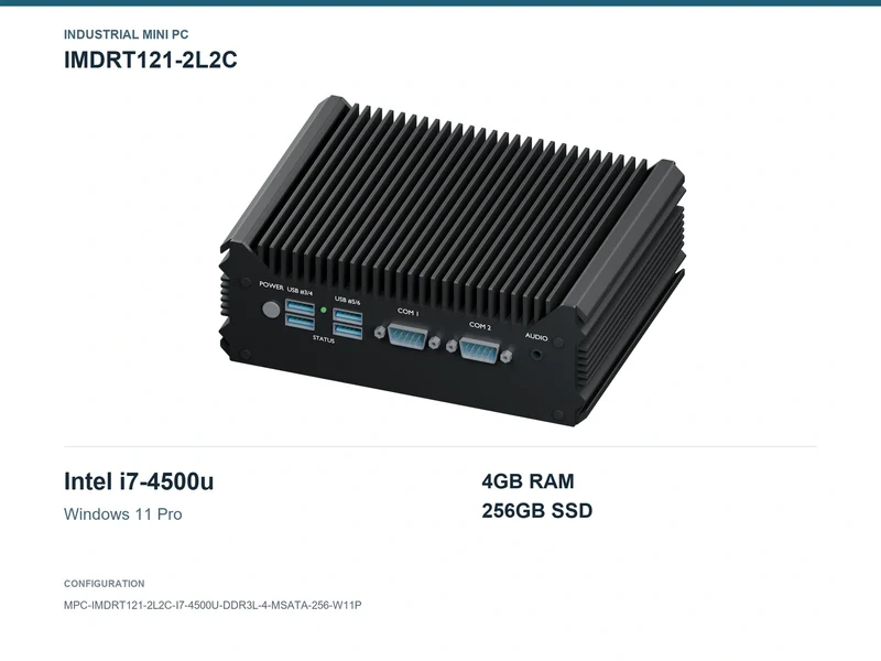 IMDRT121-2L2C Fanless Mini PC - Core i7-4500U, 4GB, 256GB mSATA, Windows 11 Pro