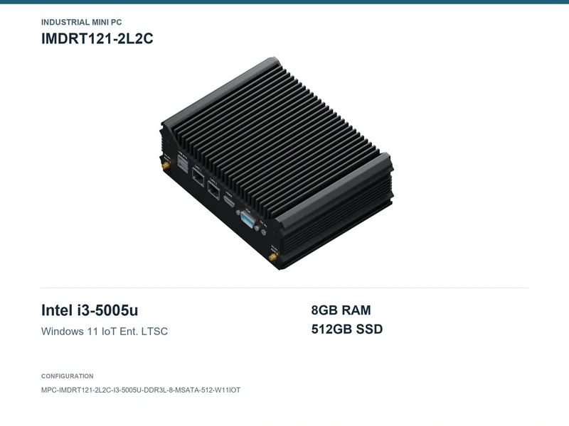 IMDRT121-2L2C Fanless Mini PC - Core i3-5005U, 8GB, 512GB mSATA, Windows 11 IoT LTSC