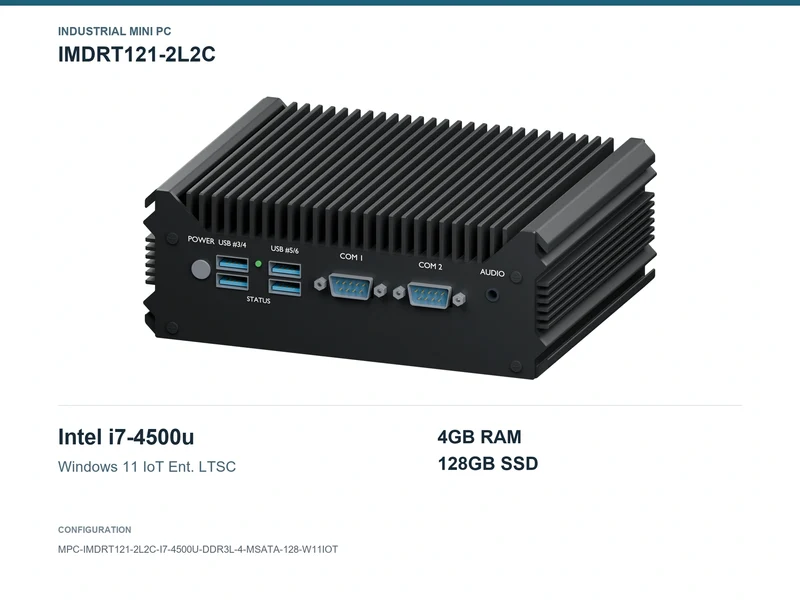 IMDRT121-2L2C Fanless Mini PC - Core i7-4500U, 4GB, 128GB mSATA, Windows 11 IoT LTSC