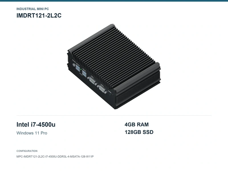 IMDRT121-2L2C Fanless Mini PC - Core i7-4500U, 4GB, 128GB mSATA, Windows 11 Pro