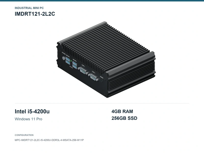 IMDRT121-2L2C Fanless Mini PC - Core i5-4200U, 4GB, 256GB mSATA, Windows 11 Pro