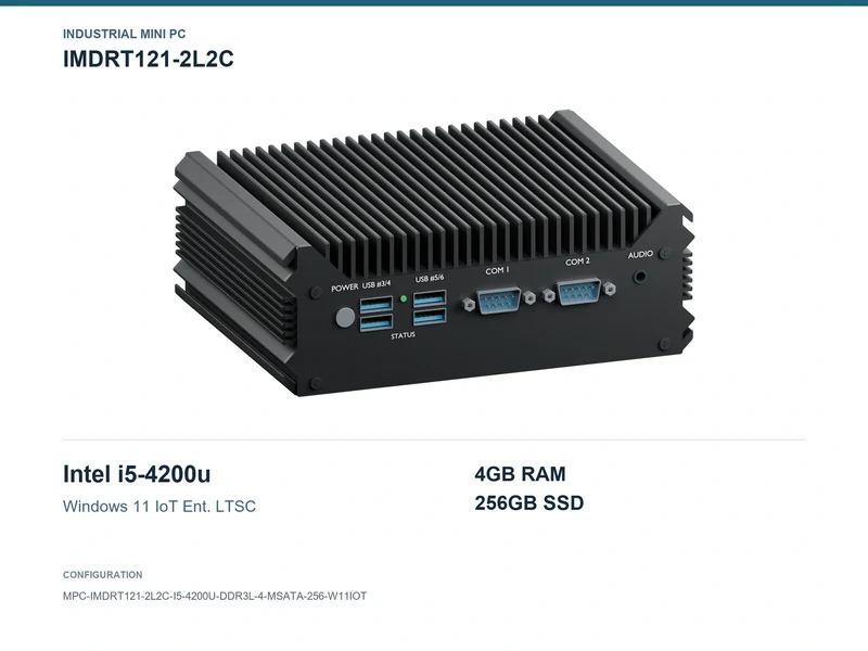 IMDRT121-2L2C Fanless Mini PC - Core i5-4200U, 4GB, 256GB mSATA, Windows 11 IoT LTSC