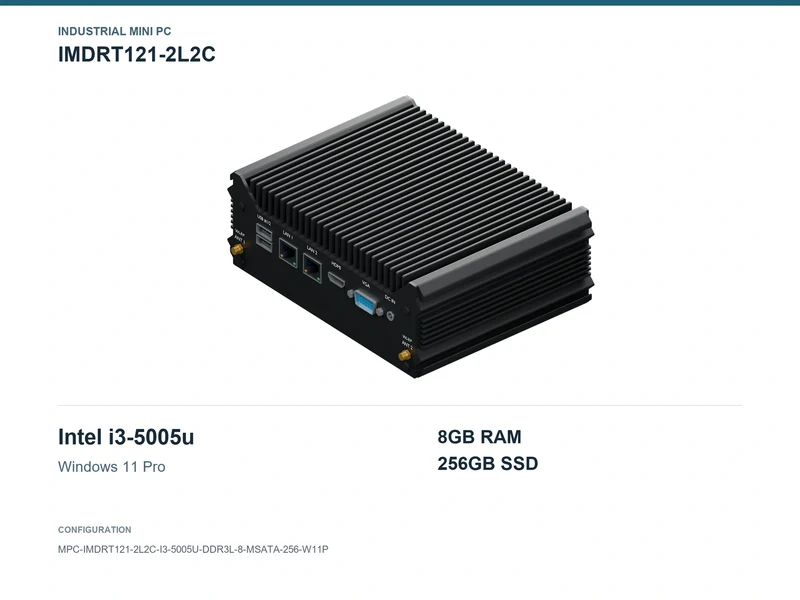 IMDRT121-2L2C Fanless Mini PC - Core i3-5005U, 8GB, 256GB mSATA, Windows 11 Pro