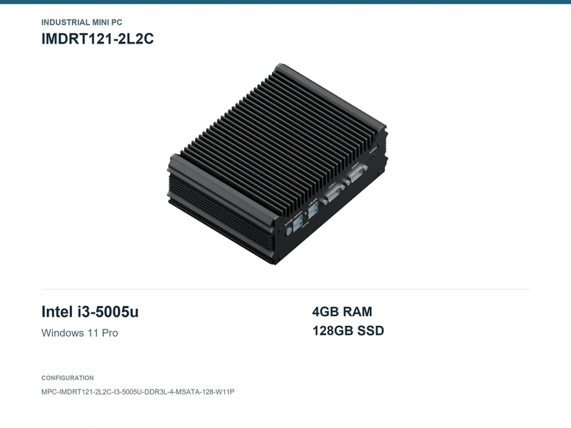 IMDRT121-2L2C Fanless Mini PC - Core i3-5005U, 4GB, 128GB mSATA, Windows 11 Pro