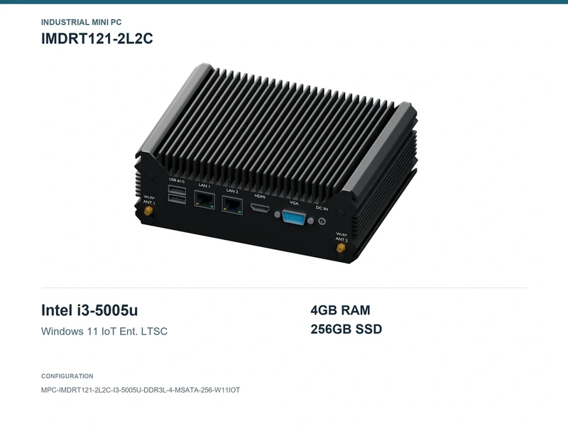 IMDRT121-2L2C Fanless Mini PC - Core i3-5005U, 4GB, 256GB mSATA, Windows 11 IoT LTSC