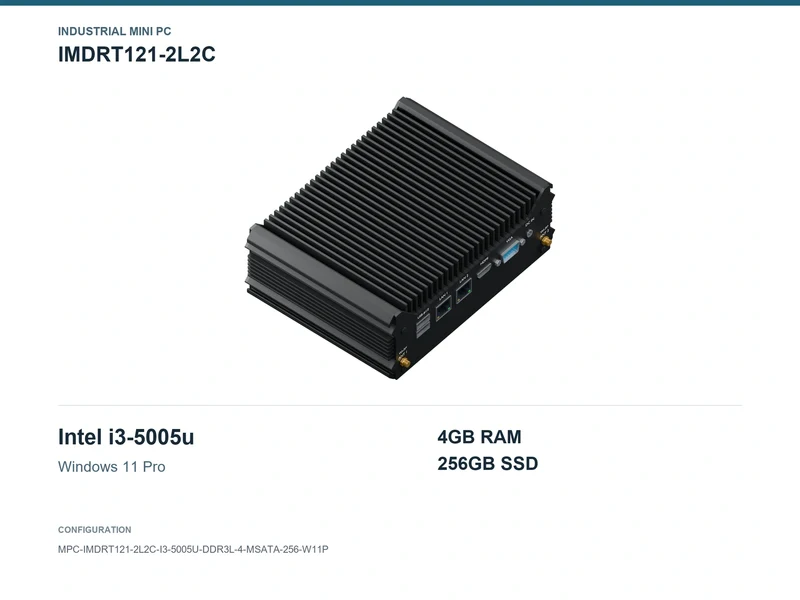 IMDRT121-2L2C Fanless Mini PC - Core i3-5005U, 4GB, 256GB mSATA, Windows 11 Pro