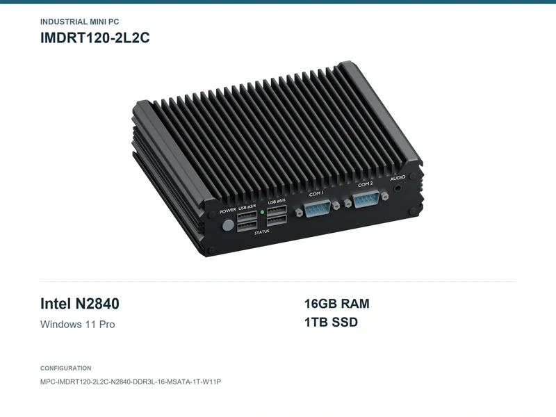 IMDRT120-2L2C Fanless Mini PC - Celeron N2840, 16GB, 1TB mSATA, Windows 11 Pro