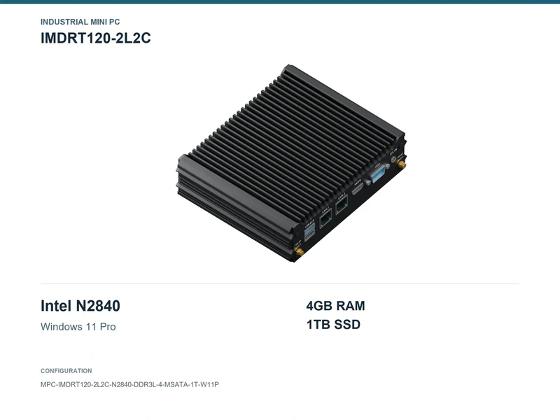 IMDRT120-2L2C Fanless Mini PC - Celeron N2840, 4GB, 1TB mSATA, Windows 11 Pro