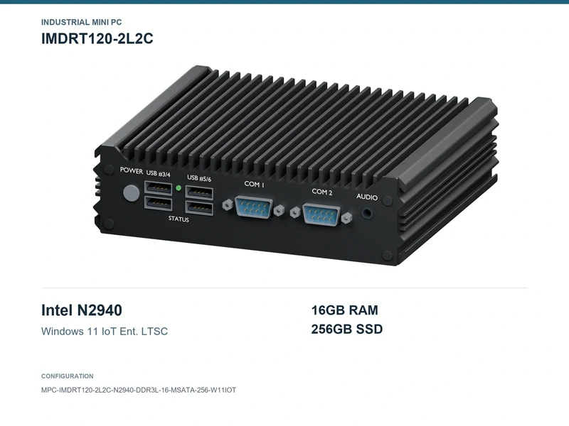 IMDRT120-2L2C Fanless Mini PC - Celeron N2940, 16GB, 256GB mSATA, Windows 11 IoT LTSC