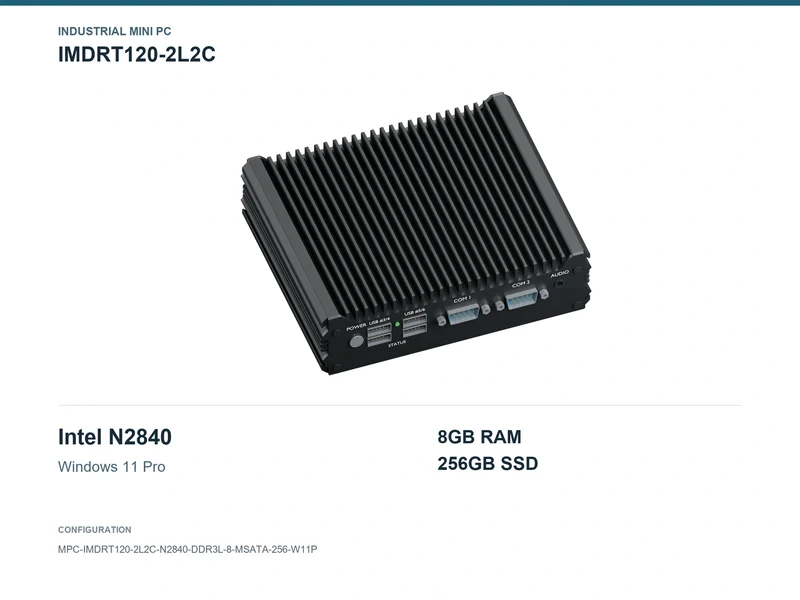 IMDRT120-2L2C Fanless Mini PC - Celeron N2840, 8GB, 256GB mSATA, Windows 11 Pro
