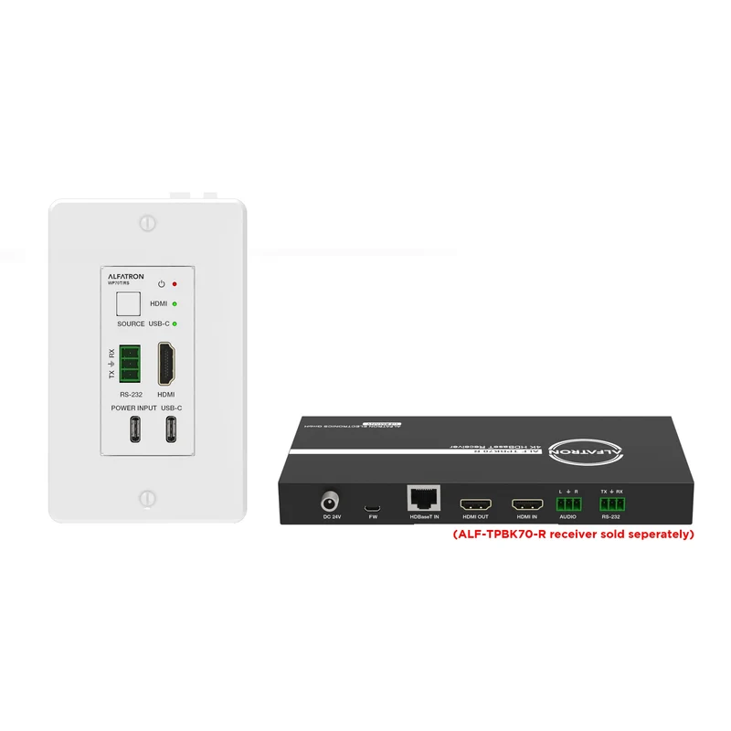 Alfatron ALF-WP70T-RS 2x1 HDMI/USB-C HDBaseT Wall Plate Transmitter