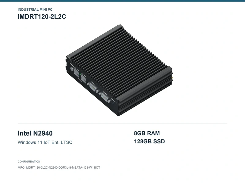 IMDRT120-2L2C Fanless Mini PC - Celeron N2940, 8GB, 128GB mSATA, Windows 11 IoT LTSC