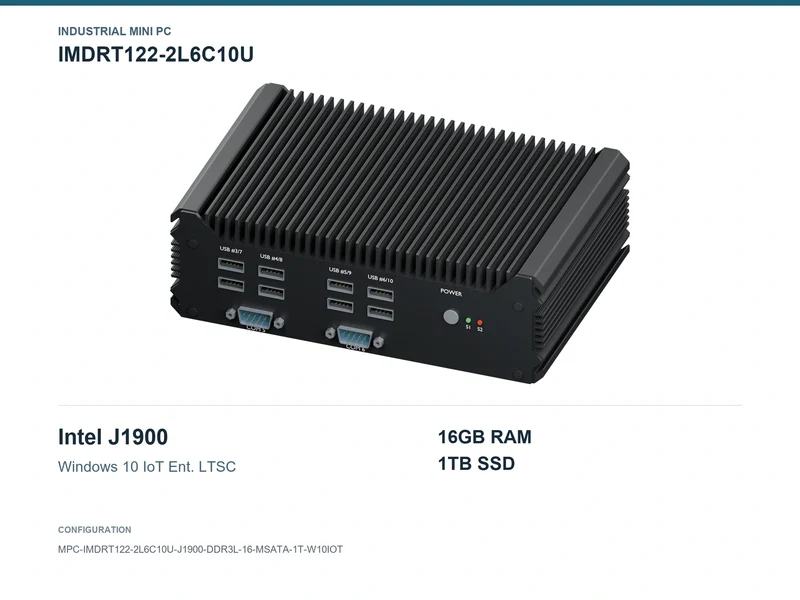 IMDRT122-2L6C10U Fanless Mini PC - Celeron J1900, 16GB, 1TB mSATA, Windows 10 IoT LTSC