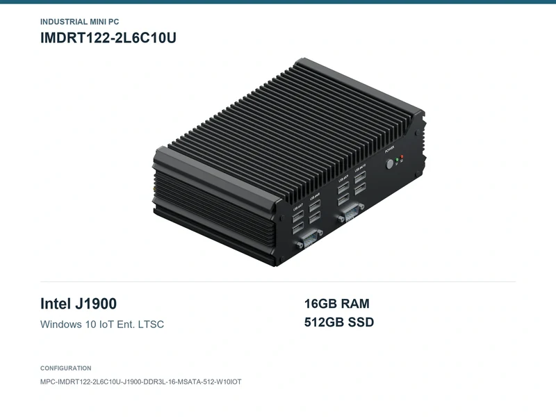 IMDRT122-2L6C10U Fanless Mini PC - Celeron J1900, 16GB, 512GB mSATA, Windows 10 IoT LTSC