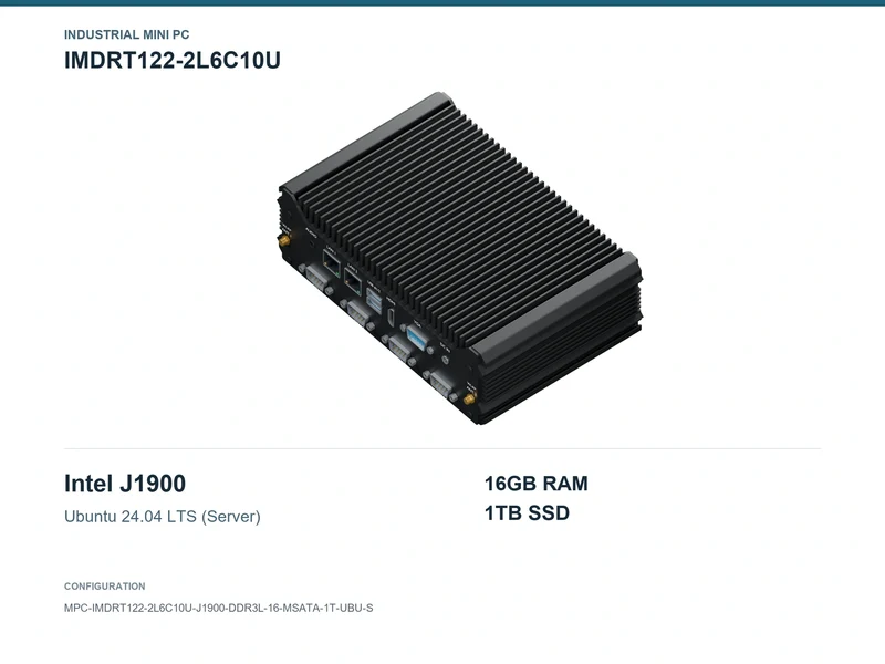 IMDRT122-2L6C10U Fanless Mini PC - Celeron J1900, 16GB, 1TB mSATA, Ubuntu Server