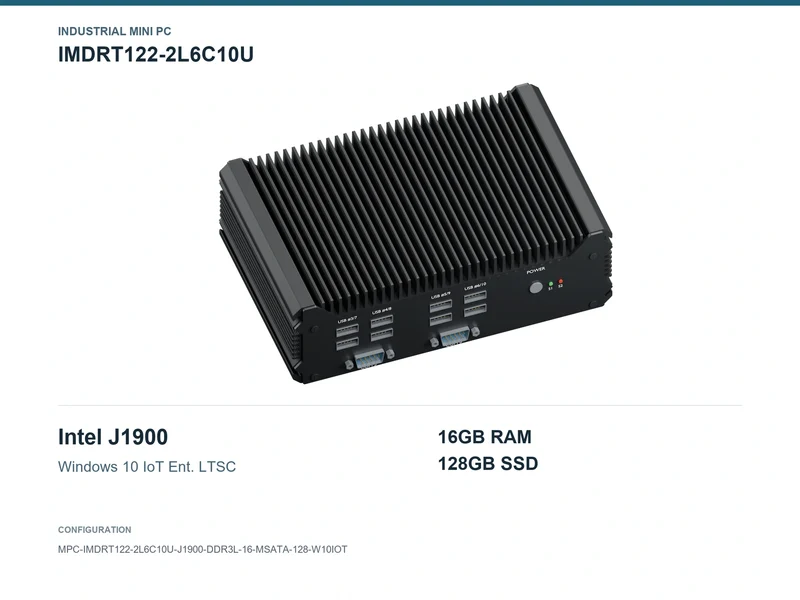 IMDRT122-2L6C10U Fanless Mini PC - Celeron J1900, 16GB, 128GB mSATA, Windows 10 IoT LTSC