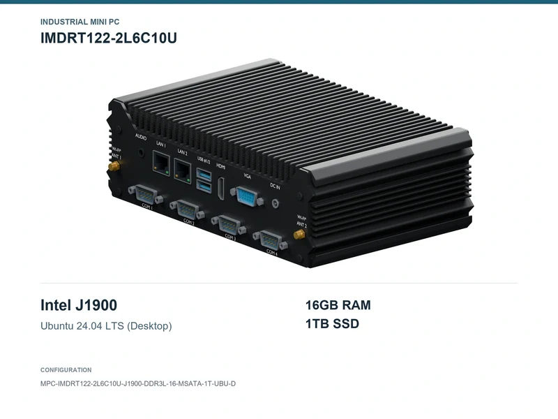 IMDRT122-2L6C10U Fanless Mini PC - Celeron J1900, 16GB, 1TB mSATA, Ubuntu Desktop