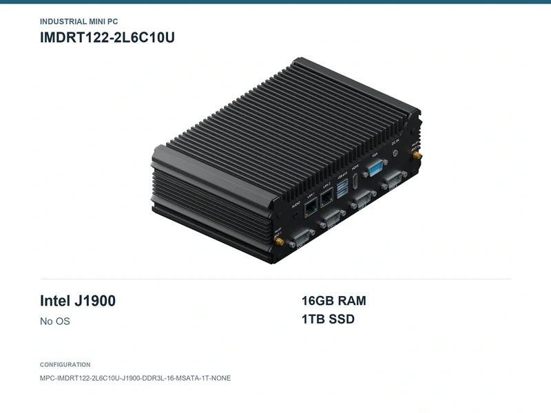 IMDRT122-2L6C10U Fanless Mini PC - Celeron J1900, 16GB, 1TB mSATA, No OS