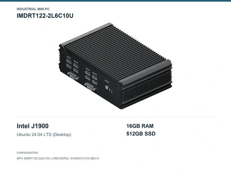 IMDRT122-2L6C10U Fanless Mini PC - Celeron J1900, 16GB, 512GB mSATA, Ubuntu Desktop
