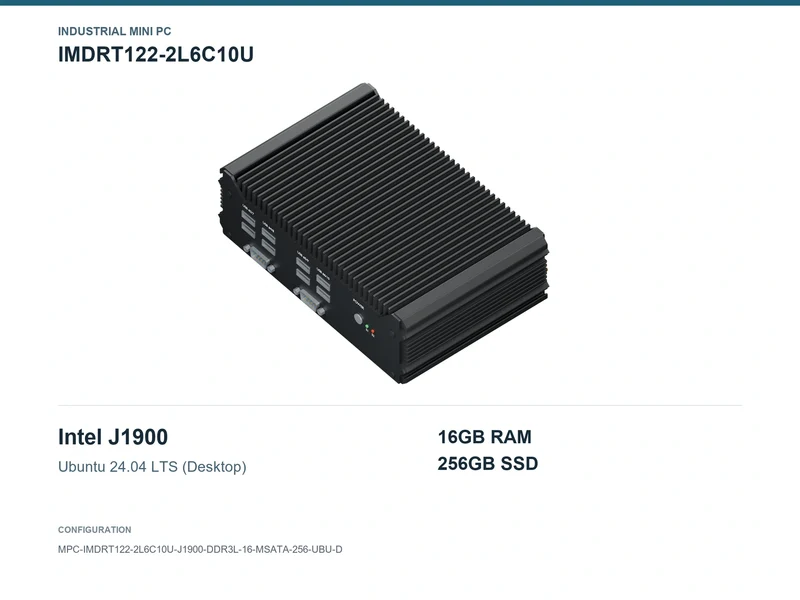 IMDRT122-2L6C10U Fanless Mini PC - Celeron J1900, 16GB, 256GB mSATA, Ubuntu Desktop