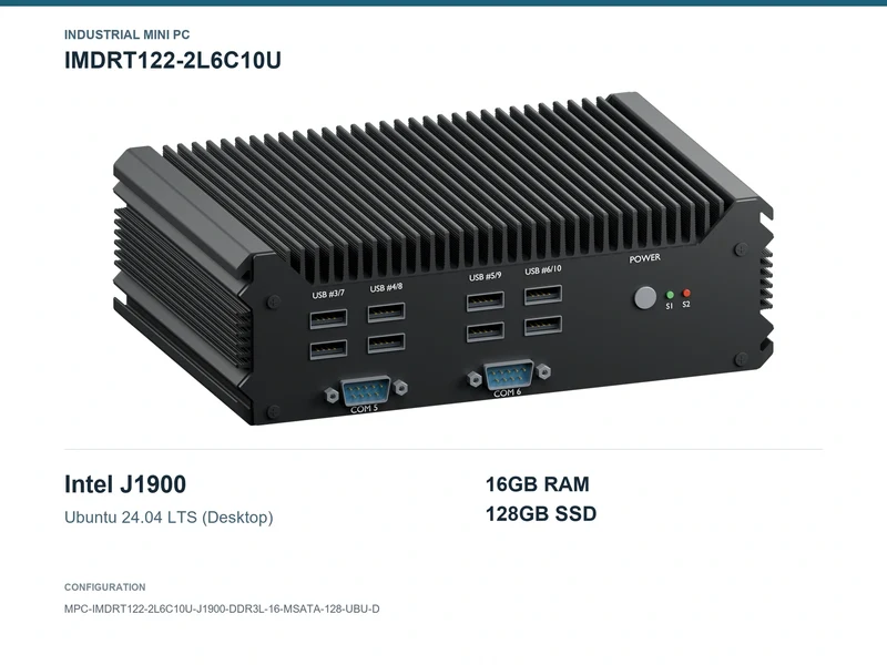 IMDRT122-2L6C10U Fanless Mini PC - Celeron J1900, 16GB, 128GB mSATA, Ubuntu Desktop