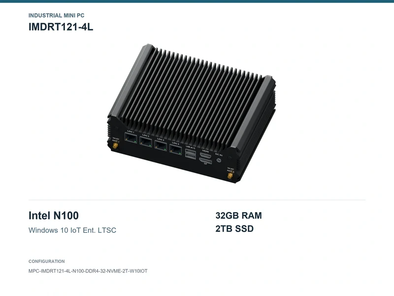IMDRT121-4L Fanless Mini PC - N100, 32GB, 2TB NVMe, Windows 10 IoT LTSC