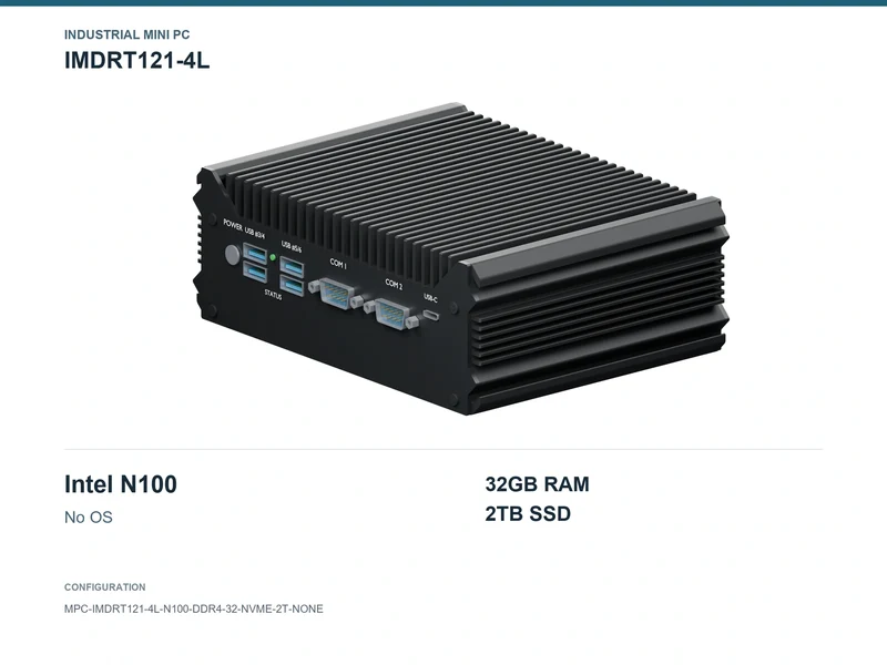 IMDRT121-4L Fanless Mini PC - N100, 32GB, 2TB NVMe, No OS