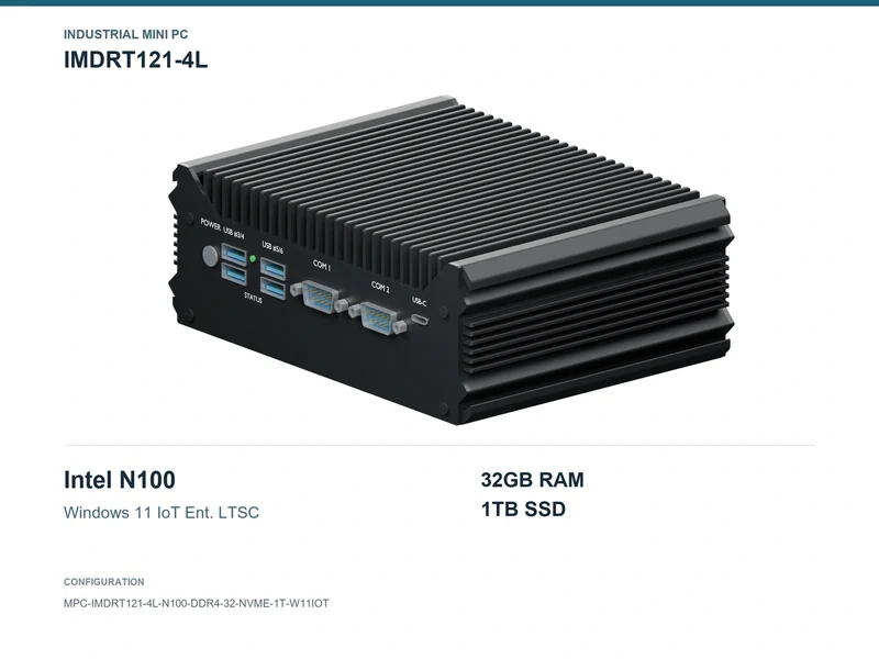 IMDRT121-4L Fanless Mini PC - N100, 32GB, 1TB NVMe, Windows 11 IoT LTSC