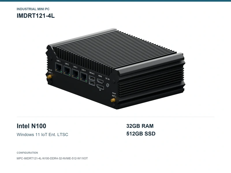 IMDRT121-4L Fanless Mini PC - N100, 32GB, 512GB NVMe, Windows 11 IoT LTSC