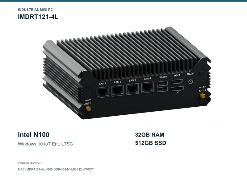 IMDRT121-4L Fanless Mini PC - N100, 32GB, 512GB NVMe, Windows 10 IoT LTSC