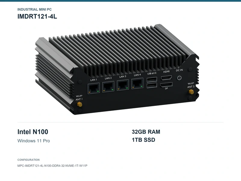 IMDRT121-4L Fanless Mini PC - N100, 32GB, 1TB NVMe, Windows 11 Pro