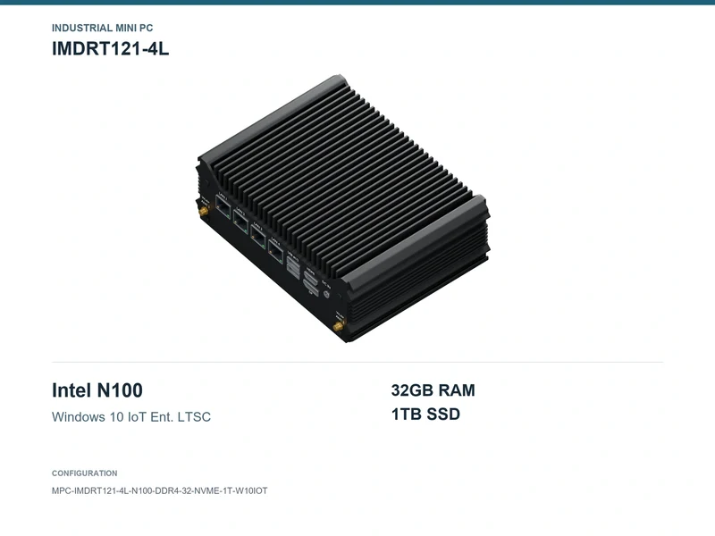 IMDRT121-4L Fanless Mini PC - N100, 32GB, 1TB NVMe, Windows 10 IoT LTSC
