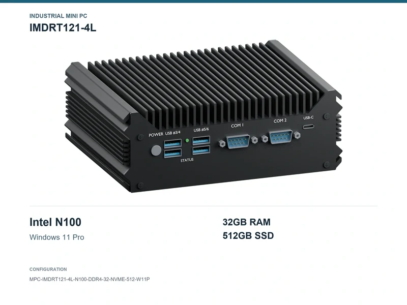 IMDRT121-4L Fanless Mini PC - N100, 32GB, 512GB NVMe, Windows 11 Pro