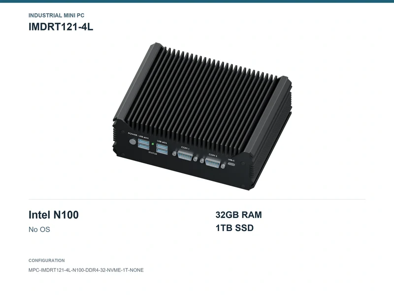 IMDRT121-4L Fanless Mini PC - N100, 32GB, 1TB NVMe, No OS