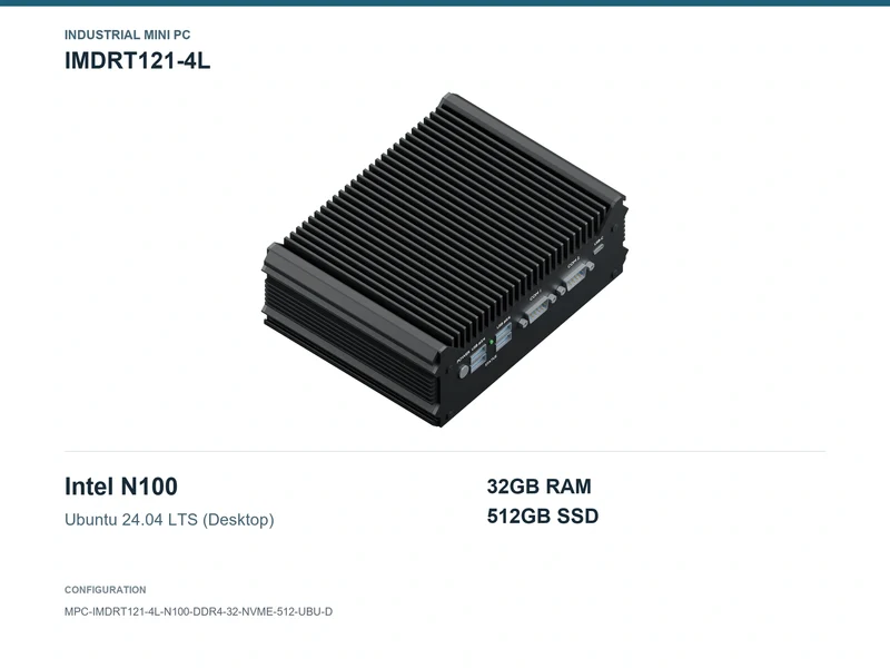 IMDRT121-4L Fanless Mini PC - N100, 32GB, 512GB NVMe, Ubuntu Desktop