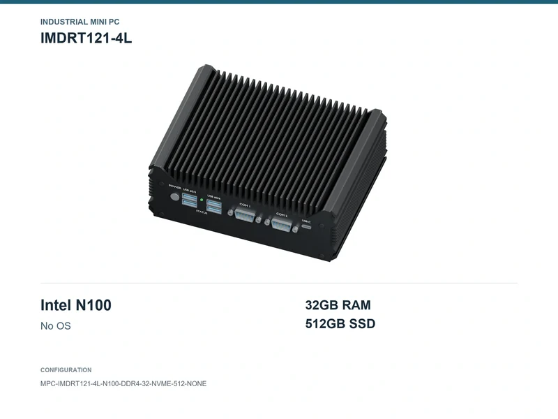 IMDRT121-4L Fanless Mini PC - N100, 32GB, 512GB NVMe, No OS