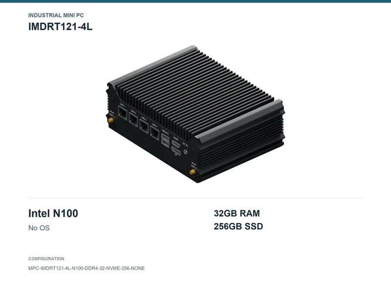 IMDRT121-4L Fanless Mini PC - N100, 32GB, 256GB NVMe, No OS