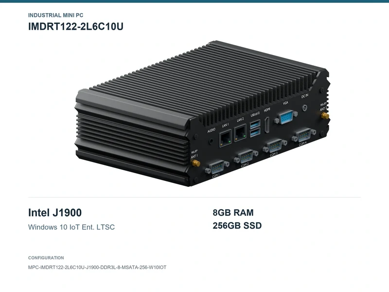 IMDRT122-2L6C10U Fanless Mini PC - Celeron J1900, 8GB, 256GB mSATA, Windows 10 IoT LTSC