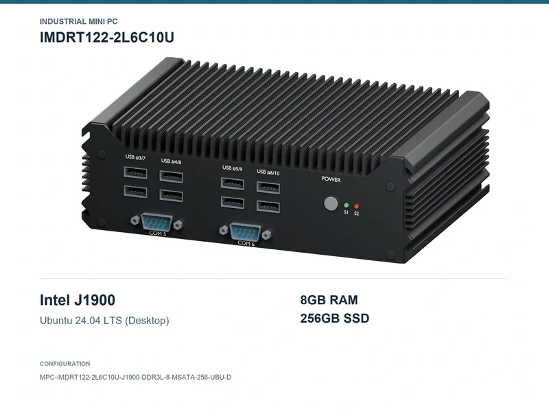 IMDRT122-2L6C10U Fanless Mini PC - Celeron J1900, 8GB, 256GB mSATA, Ubuntu Desktop