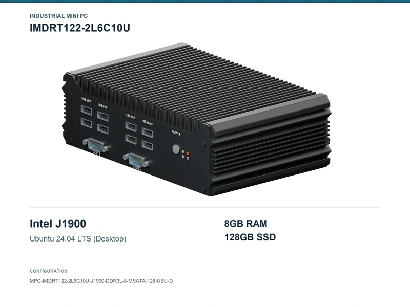 IMDRT122-2L6C10U Fanless Mini PC - Celeron J1900, 8GB, 128GB mSATA, Ubuntu Desktop