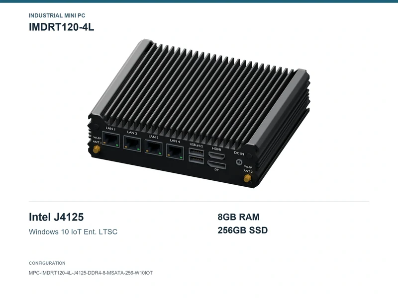 IMDRT120-4L Fanless Mini PC - Celeron J4125, 8GB, 256GB mSATA, Windows 10 IoT LTSC