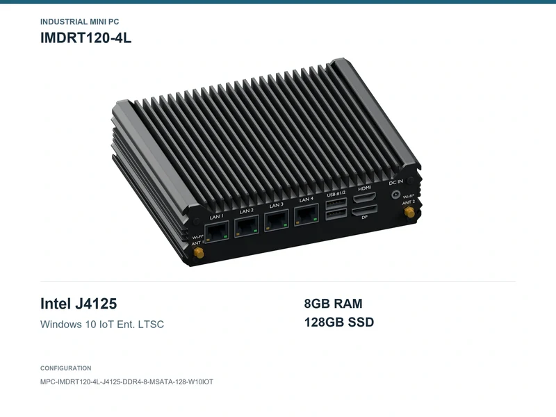 IMDRT120-4L Fanless Mini PC - Celeron J4125, 8GB, 128GB mSATA, Windows 10 IoT LTSC