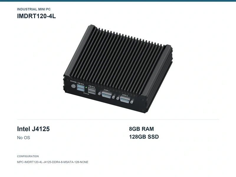 IMDRT120-4L Fanless Mini PC - Celeron J4125, 8GB, 128GB mSATA, No OS