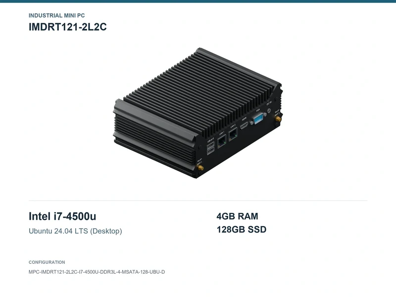 IMDRT121-2L2C Fanless Mini PC - Core i7-4500U, 4GB, 128GB mSATA, Ubuntu Desktop
