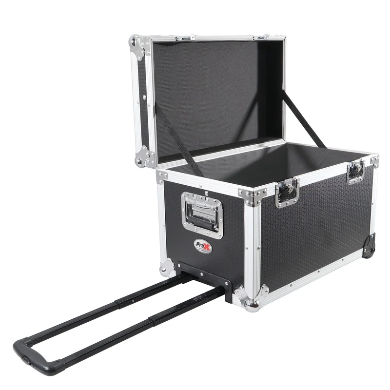 ProX Utility Trunk Storage Case ATA Road Case With Foam | Small (17 in x 24.5 in x 15 in) | Retractable | Low-Profile Recessed Wheels