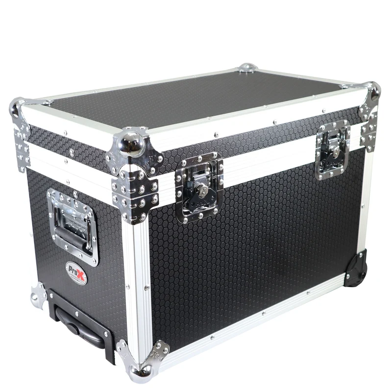 ProX Utility Trunk Storage Case ATA Road Case With Foam | Small (17 in x 24.5 in x 15 in) | Retractable | Low-Profile Recessed Wheels