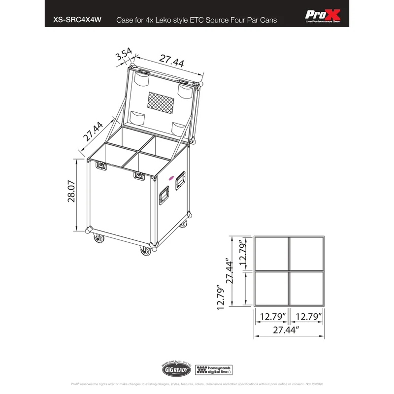 ProX XS-SRC4X4W ATA Road Case For Four ETC Source Four Fixtures