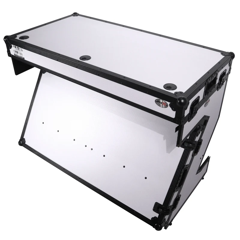 ProX Z-Table Folding DJ Table Mobile DJ Workstation With Wheels | Black/White